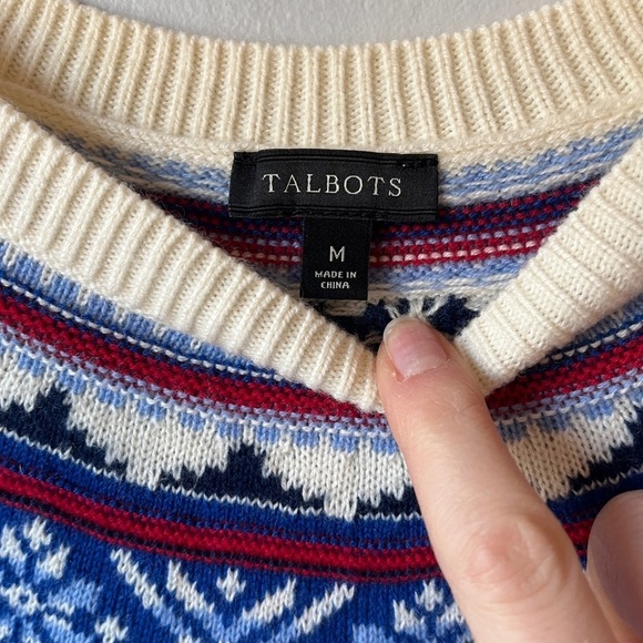 Talbots Labswool Blend Red Blue Fair Isle Sweater - Picture 5 of 11
